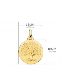18K MEDALLA ORO AMARILLO ARBOL DE LA VIDA MATIZADA 18 MM 2