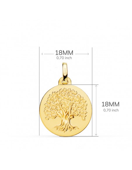 18K MEDALLA ORO AMARILLO ARBOL DE LA VIDA MATIZADA 18 MM