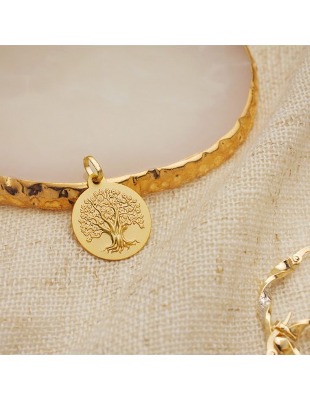 18K MEDALLA ORO AMARILLO ARBOL DE LA VIDA MATIZADA 18 MM
