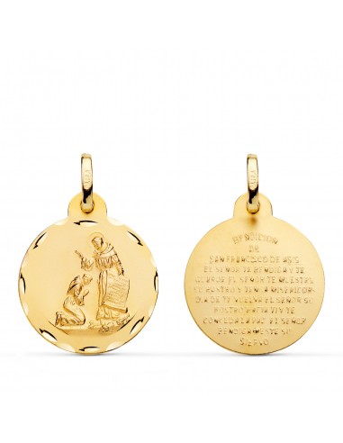 18K MEDALLA ORO AMARILLO BENDICION DE SAN FRANCISCO TALLADA. DIAMETRO: 20 MM