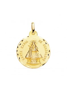 18K MEDALLA ORO AMARILLO VIRGEN SANTA MARIA DE  GUADALUPE TALLADA 24 MM