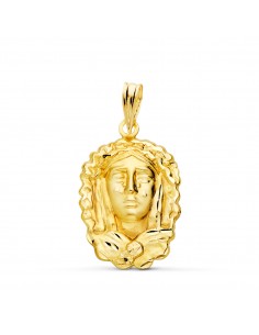 18K MEDALLA ORO AMARILLO SILUETA VIRGEN MARIA DE LA O 22X15 MM TALLADA