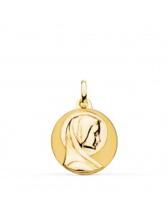 18K MEDALLA ORO AMARILLO VIRGEN MARIA FRANCESA BRILLO Y MATE. 18 MM.