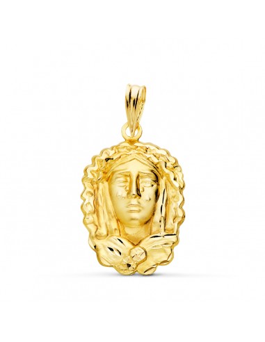 18K MEDALLA ORO AMARILLO SILUETA VIRGEN MARIA DE LA O 22X15 MM TALLADA