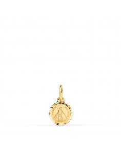 18K MEDALLA ORO AMARILLO MINI LENTEJA VIRGEN DEL MAR BORDES TALLADOS 8 MM