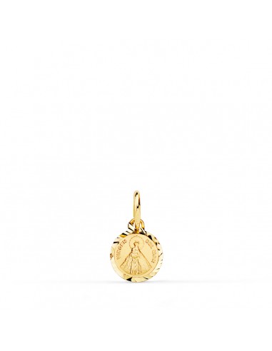 18K MEDALLA ORO AMARILLO MINI LENTEJA VIRGEN DEL MAR BORDES TALLADOS 8 MM