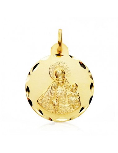 18K MEDALLA ORO AMARILLO VIRGEN DEL ROSARIO TALLADA 22 MM