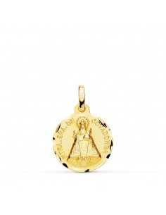 18K MEDALLA ORO AMARILLO DE LA VIRGEN DE COVADONGA TALLADA 16 MM