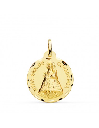 18K MEDALLA ORO AMARILLO DE LA VIRGEN DE COVADONGA 22 MM TALLADA