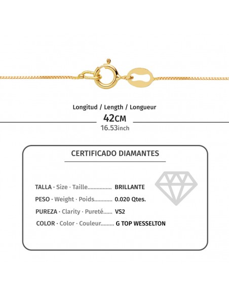 18K GARGANTILLA ORO AMARILLO CHATON DIAMANTE 0,020 QTES. G-VS2. CADENA 42 CM