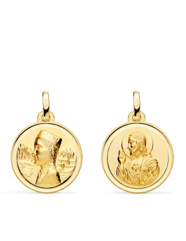 18K ESCAPULARIO ORO AMARILLO VIRGEN MONTSERRAT Y CORAZON DE JESUS BISEL 18 MM