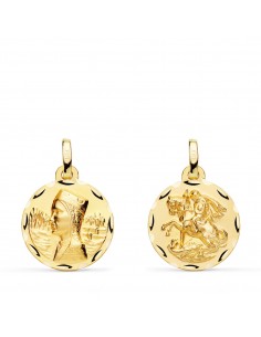 18K ESCAPULARIO ORO AMARILLO VIRGEN MONTSERRAT Y SAN JORGE TALLADO 16 MM