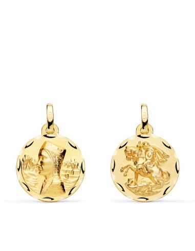 18K ESCAPULARIO ORO AMARILLO VIRGEN MONTSERRAT Y SAN JORGE TALLADO 16 MM