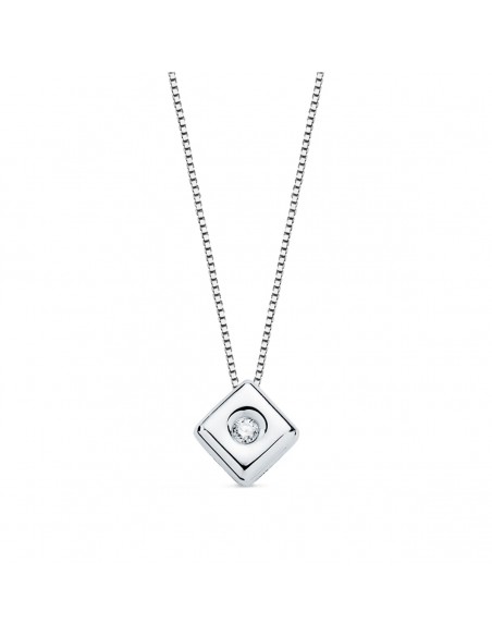 18K GARGANTILLA ORO BLANCO CHATÓN ROMBO DIAMANTE 0,015 QTES G-VS2. CADENA 42 CM