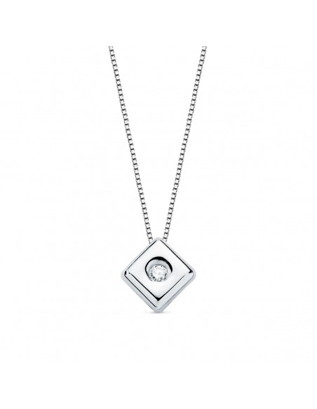18K GARGANTILLA ORO BLANCO CHATÓN ROMBO DIAMANTE 0,020 QTES G-VS2. CADENA 42 CM
