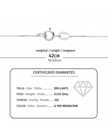 18K GARGANTILLA ORO BLANCO CHATÓN ROMBO DIAMANTE 0,020 QTES G-VS2. CADENA 42 CM