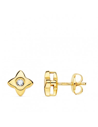 18K PENDIENTES ORO AMARILLO ESTRELLA 6 X 6 MM DIAMANTE 0,100QT. G-VS2.