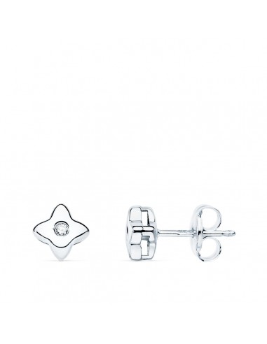 18K PENDIENTES ORO BLANCO ESTRELLA 5 X 5 MM DIAMANTE 0,030 QT. G-VS2.