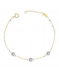 18K PULSERA BICOLOR CADENA FORZADA 3 DIAMANTES LABORATORIO 0 045 QTS.  G-VS2. LARGO: 19 CM