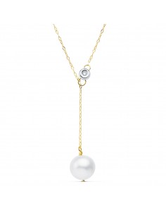 18K COLLAR ORO BICOLOR PERLA 12 MM CADENA 45CM CHATON 5MM. DIAMANTE LABORATORIO 0 020 QTS G-VS2. PERLA 11MM