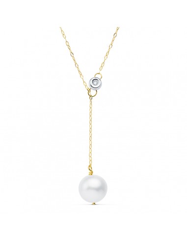 18K COLLAR ORO BICOLOR PERLA 12 MM CADENA 45CM CHATON 5MM. DIAMANTE LABORATORIO 0 020 QTS G-VS2. PERLA 11MM