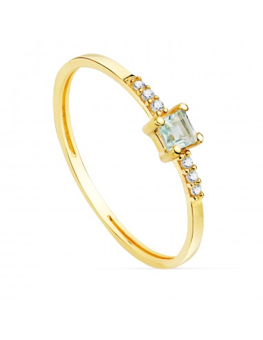 18K SORTIJA ORO AMARILLO 6 DIAMANTES DE LABORATORIO 0 030QTS. G-VS2 AGUAMARINA 3X3MM CUERPO 1MM