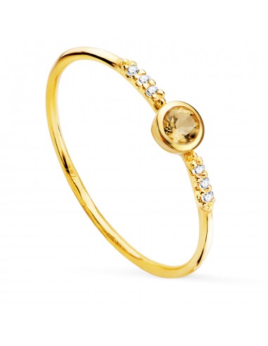 18K SORTIJA ORO AMARILLO 6 DIAMANTES DE LABORATORIO 0 030 QTS. G-VS2. CITRINO 3 MM
