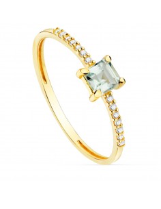 18K SORTIJA ORO AMARILLO 14 DIAMANTES DE LABORATORIO 0 070  QTS. G-VS2 AGUAMARINA 4X4 MM ANCHO 1 MM