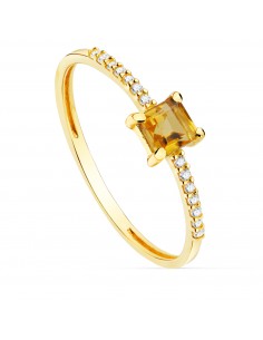 18K SORTIJA ORO AMARILLO 14 DIAMANTES DE LABORATORIO 0 070QTS. G-VS2. CITRINO 4X4MM CUERPO 1 MM