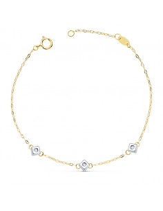 18K PULSERA ORO BICOLOR CHATON DE 3 ROMBOS CON DIAMANTES LABORATORIO  0 045 QTS. VS2-G. LARGO: 17CM