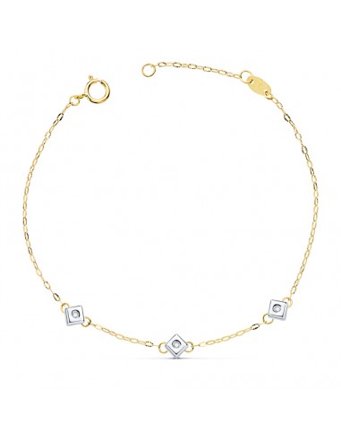18K PULSERA ORO BICOLOR CHATON DE 3 ROMBOS CON DIAMANTES LABORATORIO  0 045 QTS. VS2-G. LARGO: 17CM