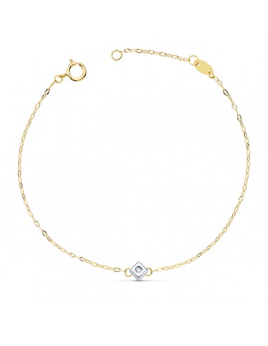 18K PULSERA ORO BICOLOR CHATON DE ROMBO CON DIAMANTE LABORATORIO VS2-G 0 015  QTS. LARGO: 19CM