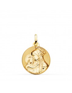 18K MEDALLA VIRGEN MADRE DIVINA TERNURA BRILLO Y MATE. 18 MM