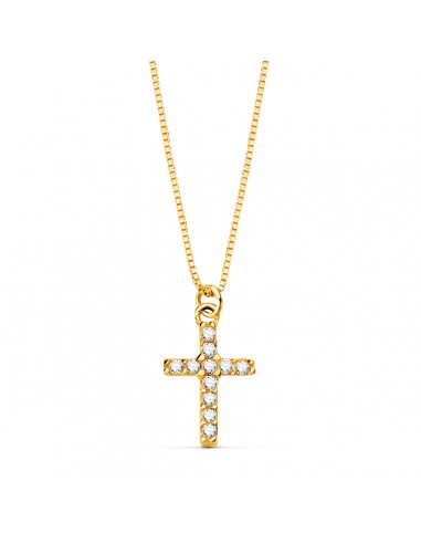 18K COLLAR ORO AMARILLO CRUZ 8 5X 6 5 MM 11 DIAMANTES LABORATORIO 0 050 QT.CADENA VENECIANA 45CM G-VS2