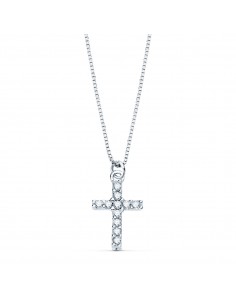 18K COLLAR ORO BLANCO CRUZ 8 5 X 6 5MM 11 DIAMANTES LABORATORIO 0 050 QT.CADENA VENECIANA 45CM G-VS2