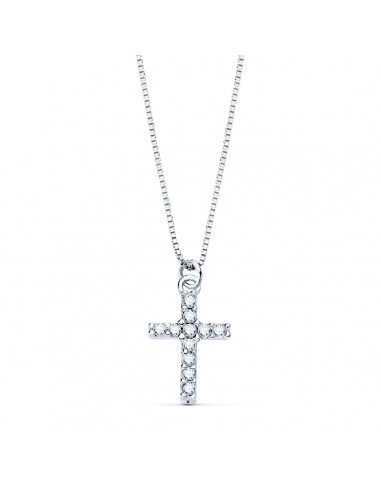 18K COLLAR ORO BLANCO CRUZ 8 5 X 6 5MM 11 DIAMANTES LABORATORIO 0 050 QT.CADENA VENECIANA 45CM G-VS2