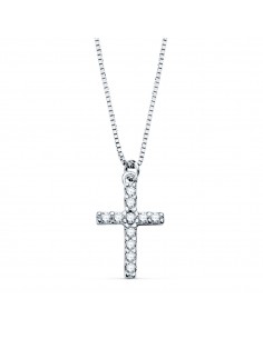 18K COLLAR ORO BLANCO CRUZ 11X8 MM 11 DIAMANTES LABORATORIO 0 09 QT. CADENA VENECIANA 45CM G-VS2