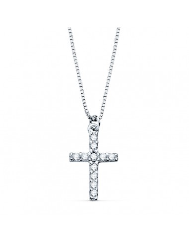 18K COLLAR ORO BLANCO CRUZ 11X8 MM 11 DIAMANTES LABORATORIO 0 09 QT. CADENA VENECIANA 45CM G-VS2