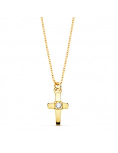 18K COLLAR ORO AMARILLO CRUZ 8X4.5MM1 DIAMANTE LABORATORIO 0 015QT. CADENA VENECIANA 45CM G-VS2