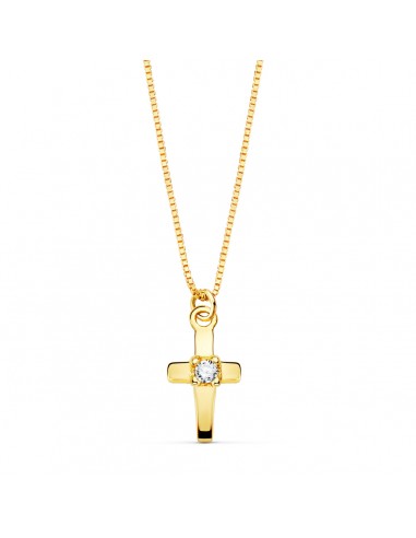 18K COLLAR ORO AMARILLO CRUZ 8X4.5MM1 DIAMANTE LABORATORIO 0 015QT. CADENA VENECIANA 45CM G-VS2