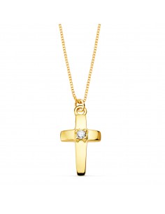 18K COLLAR ORO AMARILLO CRUZ 12X7 MM 1 DIAMANTE LABORATORIO 0 015 QT. CADENA VENECIANA 45CM G-VS2