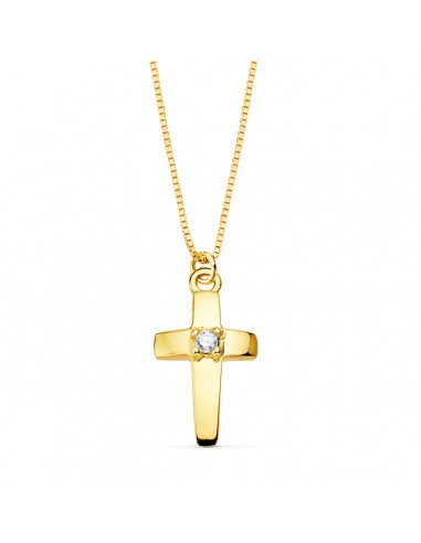 18K COLLAR ORO AMARILLO CRUZ 12X7 MM 1 DIAMANTE LABORATORIO 0 015 QT. CADENA VENECIANA 45CM G-VS2
