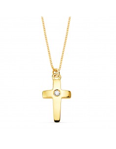 18K COLLAR ORO AMARILLO CRUZ 11X7 MM 1 DIAMANTE LABORATORIO 0 015 QT. CADENA VENECIANA 45CM G-VS2