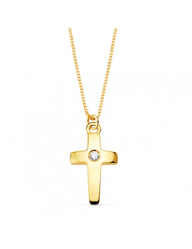 18K COLLAR ORO AMARILLO CRUZ 11X7 MM 1 DIAMANTE LABORATORIO 0 015 QT. CADENA VENECIANA 45CM G-VS2