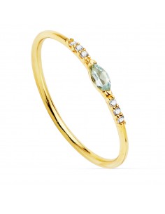 18K SORTIJA ORO AMARILLO DIAMANTES DE LABORATORIO 0 030 QTS. G-VS2 AGUAMARINA 4X2 MMCUERPO 1 MM