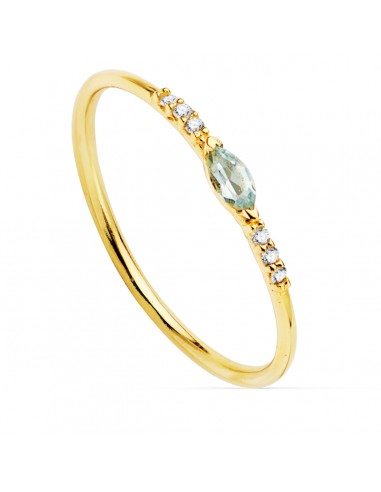 18K SORTIJA ORO AMARILLO DIAMANTES DE LABORATORIO 0 030 QTS. G-VS2 AGUAMARINA 4X2 MMCUERPO 1 MM