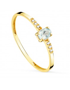 18K SORTIJA ORO AMARILLO DIAMANTES DE LABORATORIO 0 030 QT  OVAL AGUAMARINA NATURAL 4X3 MM CUERPO 1 30 MM VS2-G
