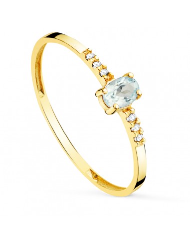18K SORTIJA ORO AMARILLO DIAMANTES DE LABORATORIO 0 030 QT  OVAL AGUAMARINA NATURAL 4X3 MM CUERPO 1 30 MM VS2-G