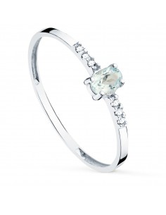 18K SORTIJA ORO BLANCO DIAMANTES DE LABORATORIO 0 030 QTS  OVAL AGUAMARINA NATURAL 4X3 MM CUERPO 1 30 MM VS2-G