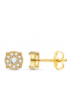 18K PENDIENTES ORO AMARILLO 20 DIAMANTES LABORATORIO 0 365 QTES VS2-G. 6 5X6 5 MM. PRESION